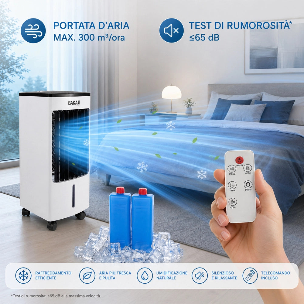 Raffrescatore Aria 80W 4LT Ventilatore Umidificatore con Telecomando