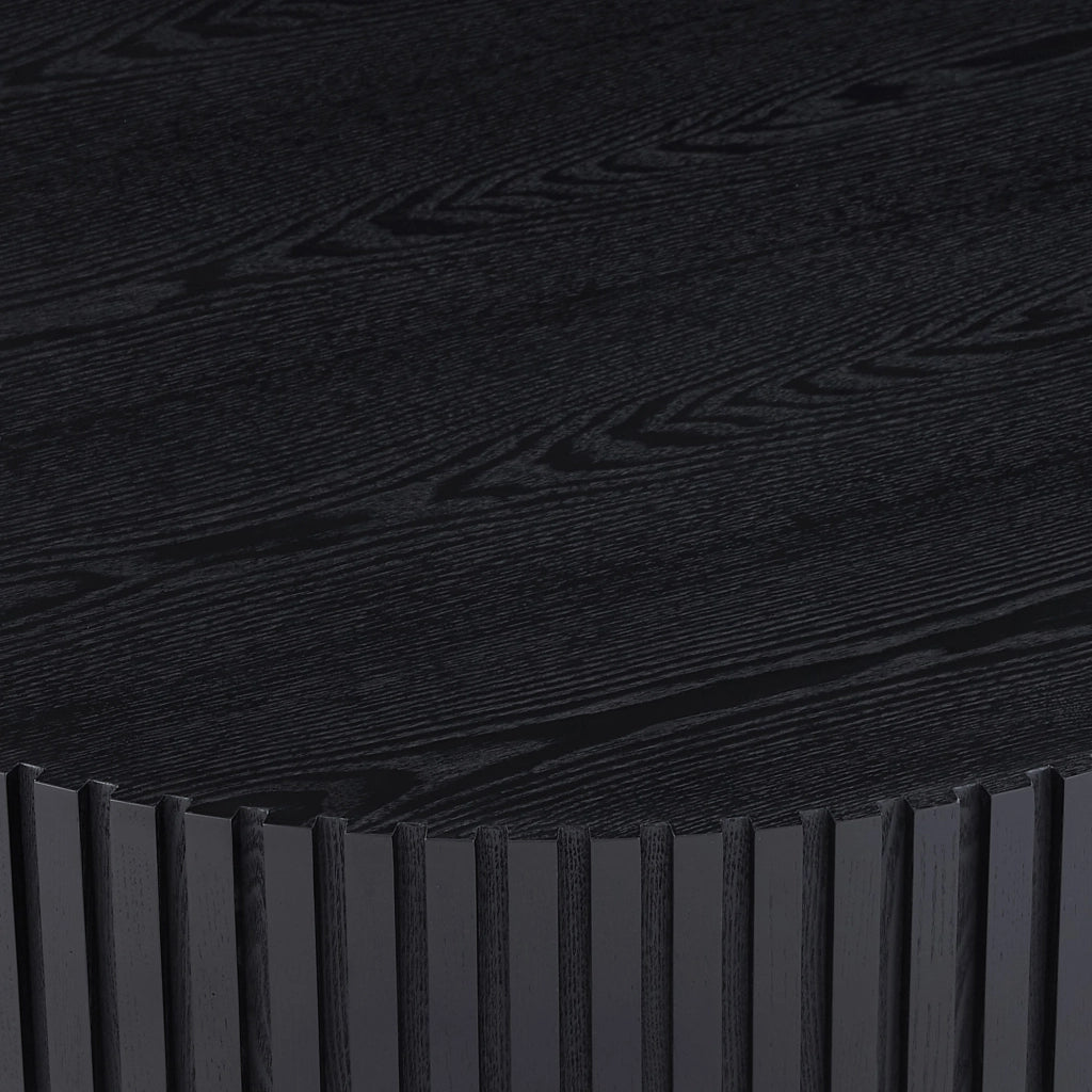 Tavolino basso rotondo in MDF con bordo artigianale, finitura nera, stile nordico, per soggiorno, 87 × 87 × 25 cm