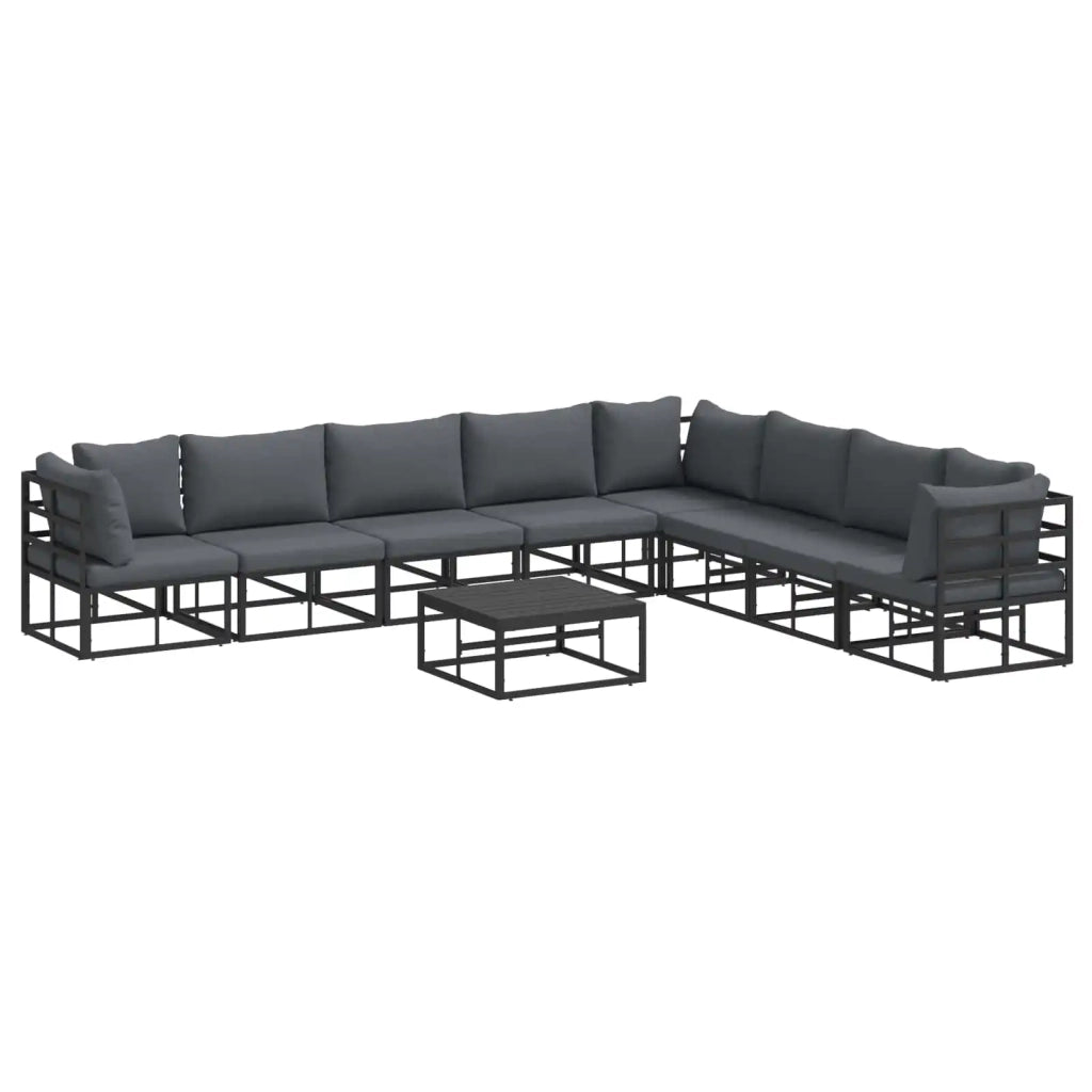 Set Divano da Giardino con cuscino 9 pcs Nero Alluminio 3378875