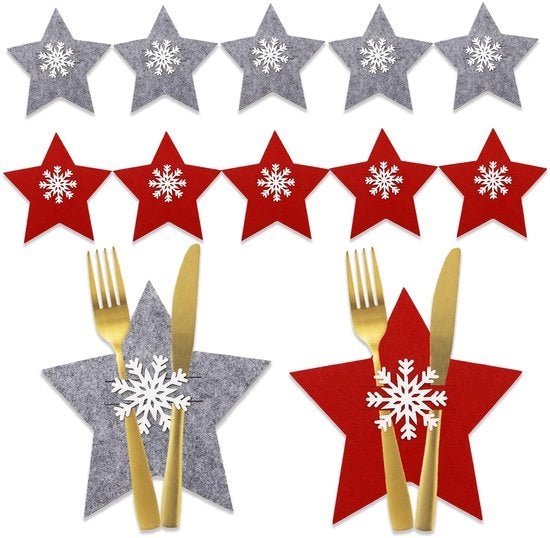 Set di posate da tavola 12 pezzi - Disegno stellato - Decorazione da tavola - Festivo - Sacchetti di carta - Incluso tovagliolo - Contenitori per posate