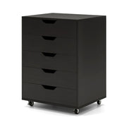 Mobiletto da ufficio con 5 cassetti e rotelle chiudibile a chiave 49 x 40 x 65 cm pratico e moderno in MDF nero 20_0010265