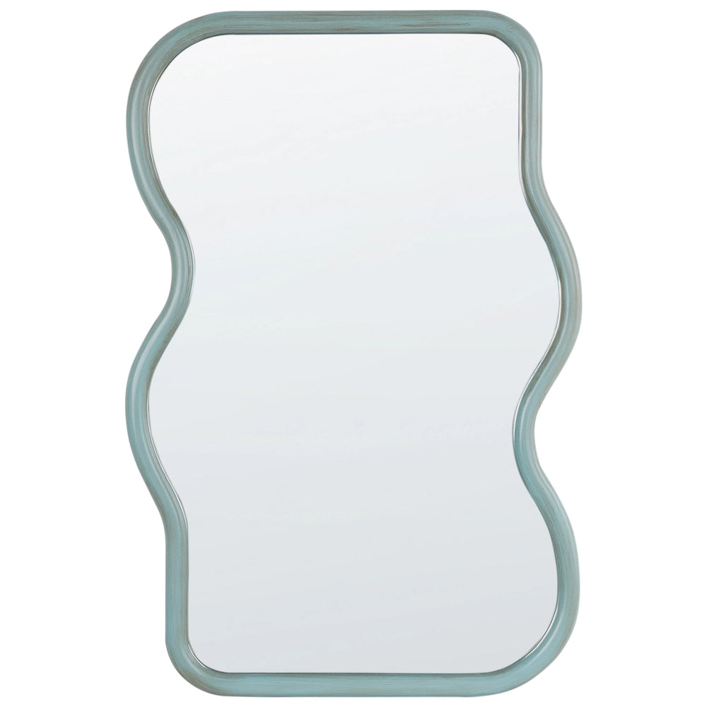 Specchio da parete con cornice in legno di Paulownia blu 58 x 90 cm Forma irregolare con ganci Decorazione da parete in stile moderno