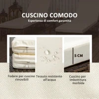 Set 2 Lettini Prendisole con Cuscini Imbottiti e Tavolino in Rattan PE, Marrone e Beige