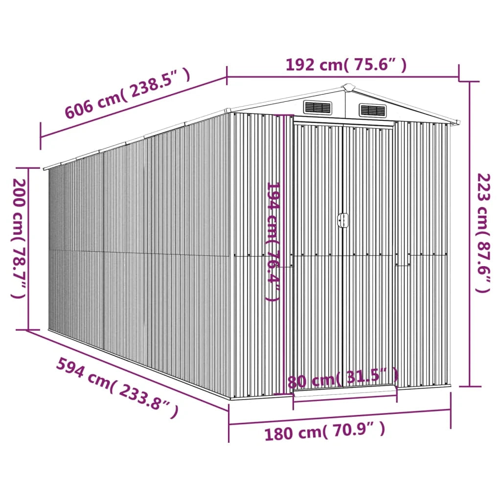 Casetta da giardino cabina ripostiglio casetta da esterno robusta casetta per attrezzi 192 x 606 x 223 cm acciaio zincato verde 02_0022366