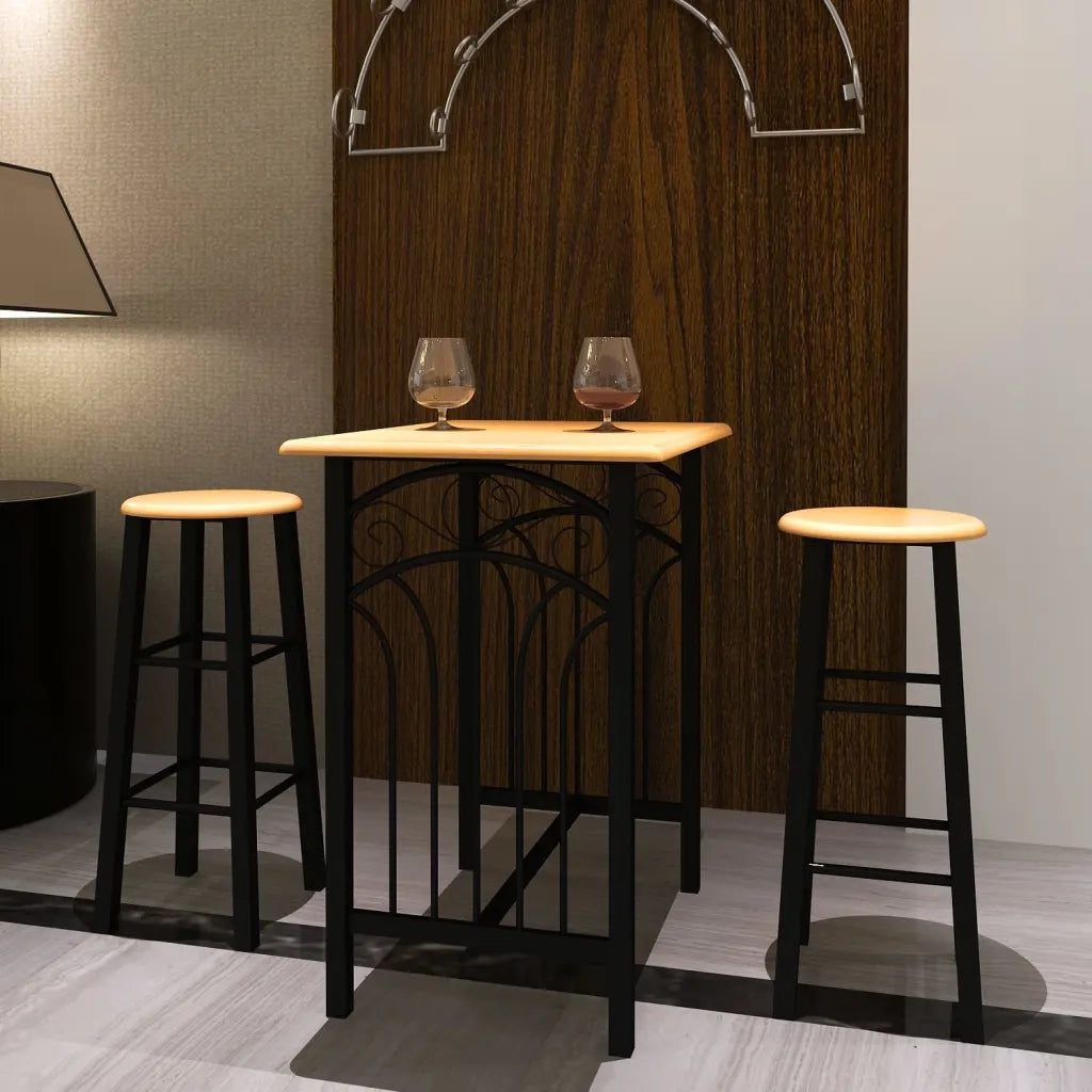Set Tavolo da Pranzo / Bar e Sedie in Legno e Acciaio Marrone CFW7294474