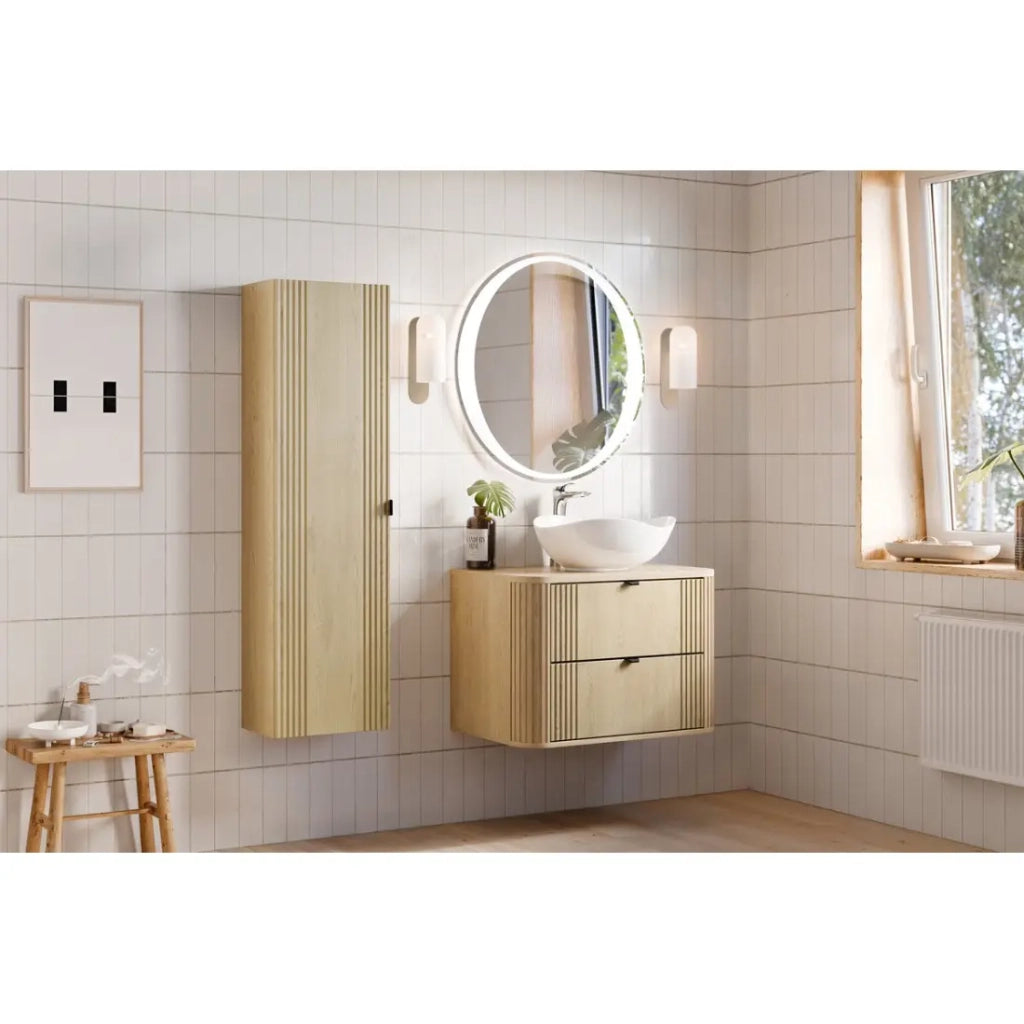 Mobile sottolavabo KORI 80 cm rovere chiaro – 2 cassetti – sospeso
