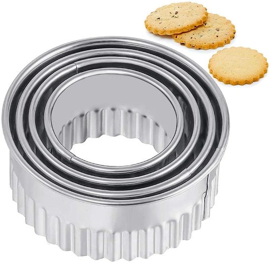 Fondant Koekjesvormpjes in Acciaio Inossidabile, 4 pezzi, Set di Forme per Biscotti, Donuts, Frittelle, Frutta, Pane e Verdure per Bambini