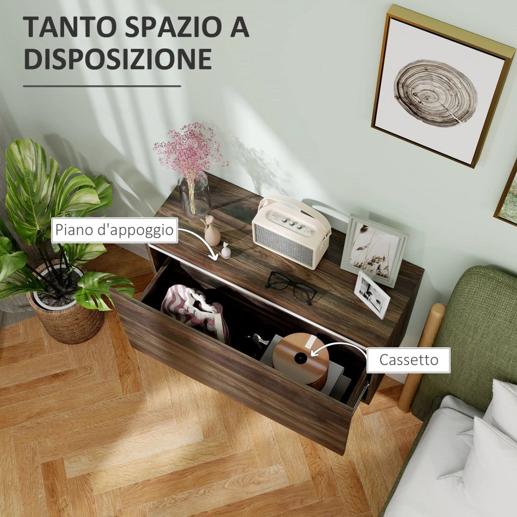 Comodino Sospeso 80x30x45 cm con Cassetto Senza Maniglie Noce