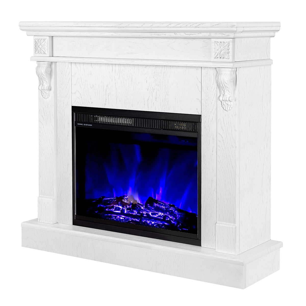 Camino Elettrico da Pavimento 90x100x30 cm Effetto Fiamma 1500W Solomon & Lorance Bianco