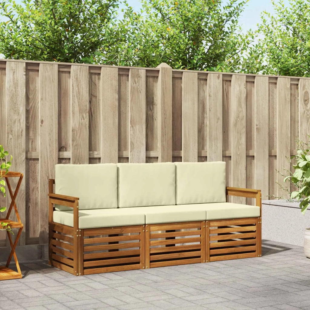Set divani 3 pz Naturale e Crema Legno di Acacia Massello 3374275