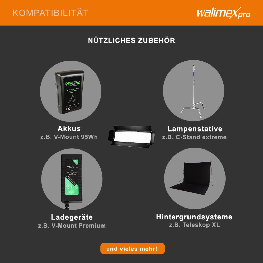 Walimex Pro Soft LED Brightlight 2400 Bi-Color Flat - Luce d'area Soft LED di alta qualità con temperatura di colore di 3200-5600K, potenza di 200W per produzioni fotografiche e video professionali