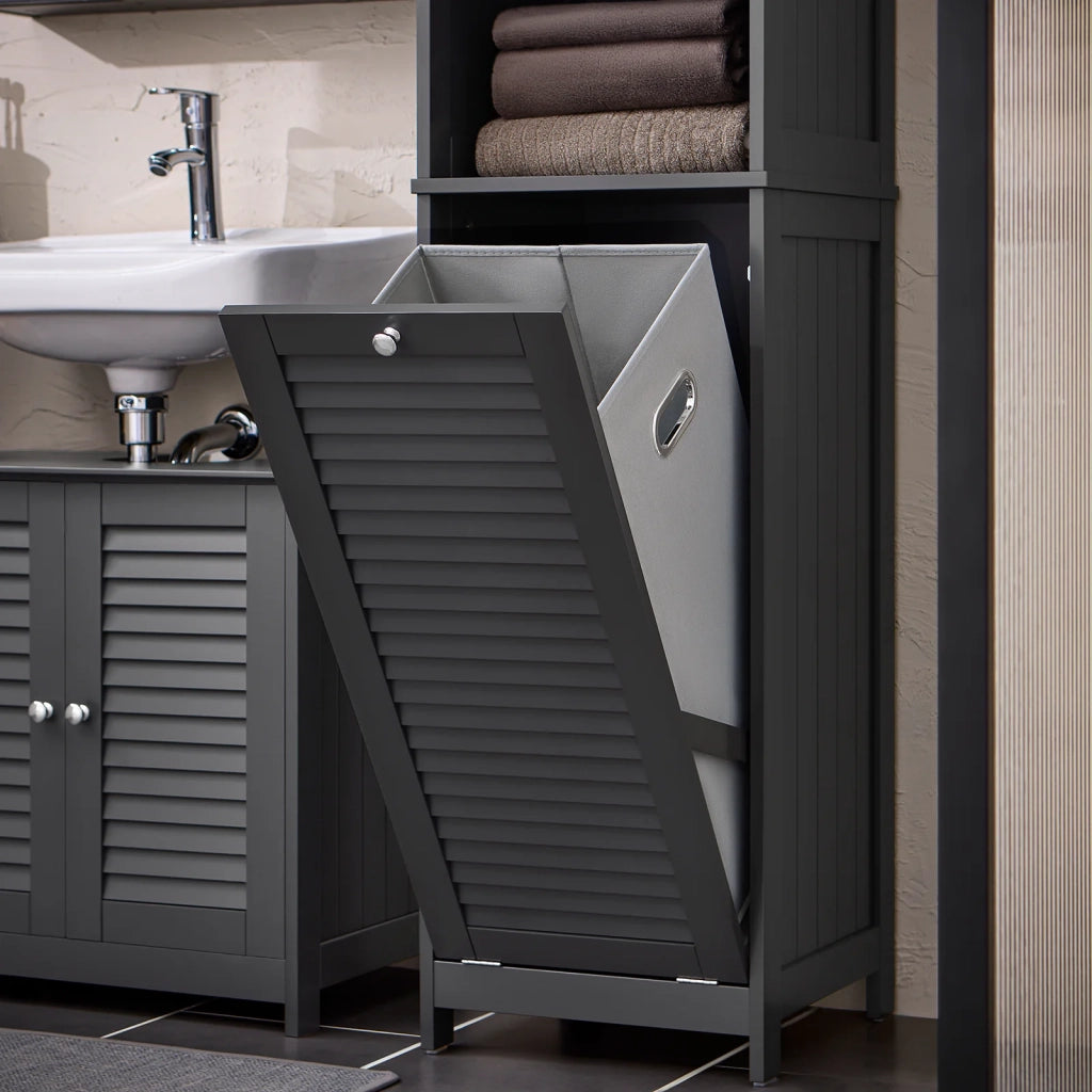Mobiletto bagno salvaspazio stretto Mobile bagno colonna con portabiancheria mobile lavanderia Grigio L40xP37xA170 cm BZR124-DG