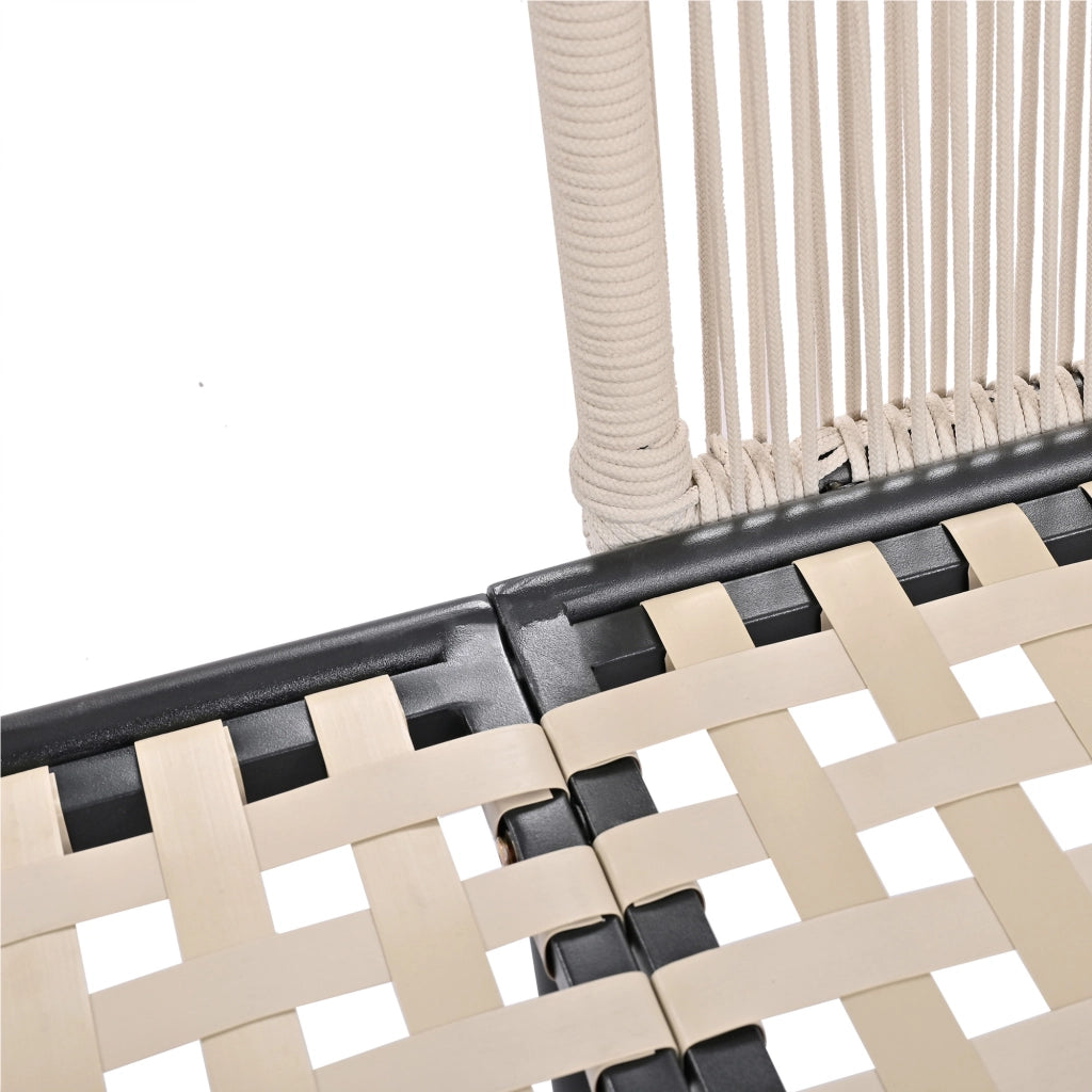 Lettino Prendisole Doppio con Cuscino 10 cm e 2 Cuscini; Schienale Intrecciato; Struttura in Acciaio; in Poliestere Beige