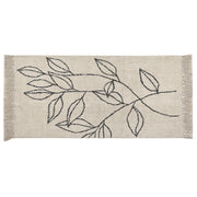Tappeto cotone trapuntato motivo a foglie e nappe 80 x 150 cm beige e nero soggiorno camera da letto