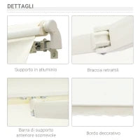 Tenda da Sole Avvolgibile a Caduta con Manovella, in Alluminio e Poliestere, 3x2.5m, Bianco