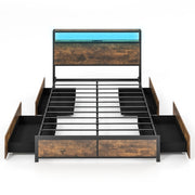 Letto matrimoniale con cassetti e testiera con led e presa multipla, Struttura letto in metallo 216x144x102cm-Letti e strutture