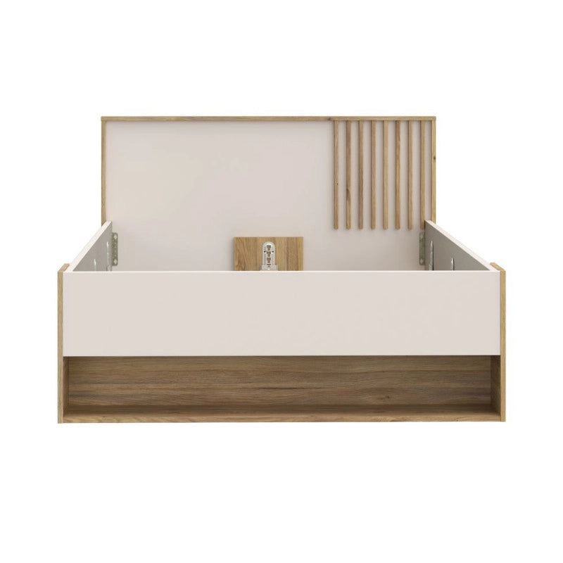 Letto una piazza e mezza Neutra 120x200 cm. con cassetto e 2 vani a giorno colore rovere e cashmere