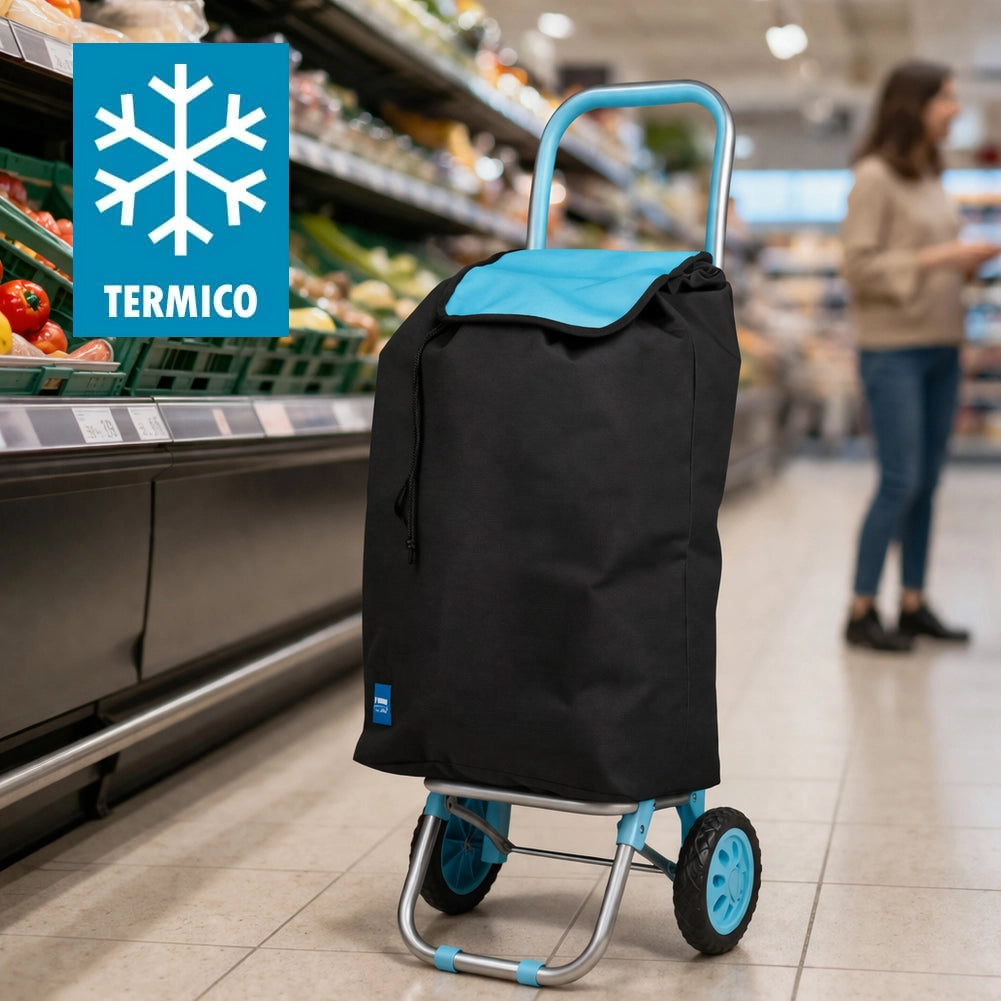 Carrello per la Spesa Poseidon Trolley con Rivestimento Termico 36x30x90 cm e Ruote Blu