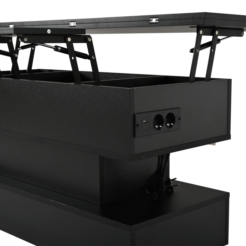 Tavolino rialzabile 100x50x51.5 cm con LED e vano portaoggetti in truciolato nero