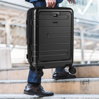 Valigia leggera con scocca rigida in PC con tasca frontale manico retrattile-Bagaglio a mano espandibile ruote girevoli Nero