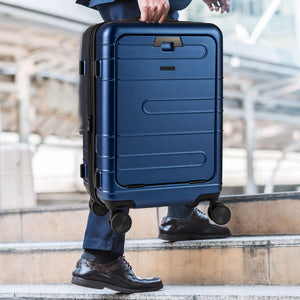 Valigia leggera con scocca rigida in PC con tasca frontale manico retrattile-Bagaglio a mano espandibile ruote girevoli Blu navy