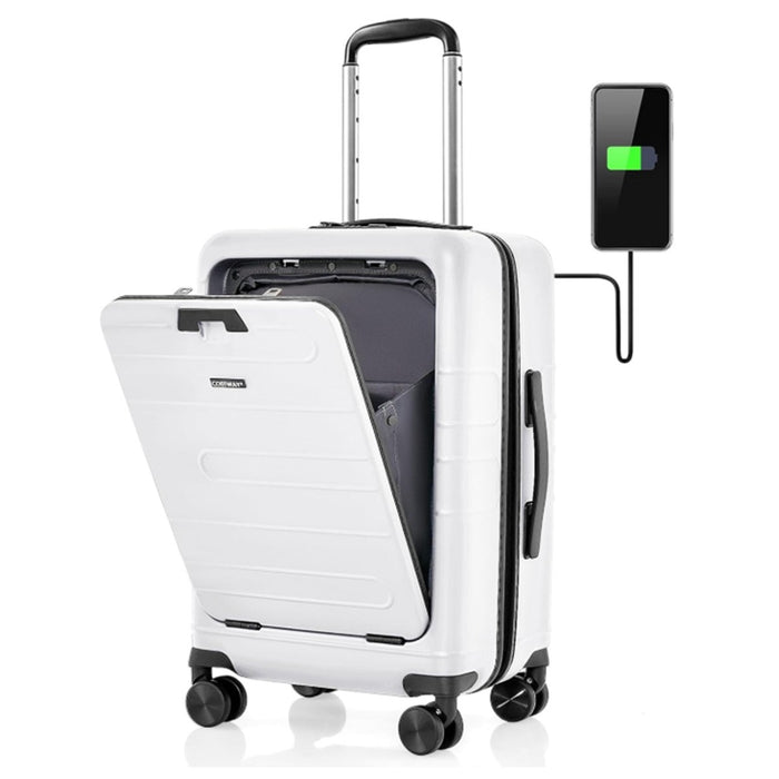 Valigia leggera con scocca rigida in PC con tasca frontale manico retrattile-Bagaglio a mano espandibile ruote girevoli Bianco