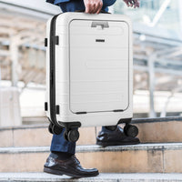 Valigia leggera con scocca rigida in PC con tasca frontale manico retrattile-Bagaglio a mano espandibile ruote girevoli Bianco