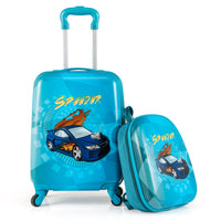 Set di 2 valigie per bambini con ruote con zaino con spallacci regolabili, Bagaglio da viaggio con motivi carini Blu Scuro-Bagagli e borse