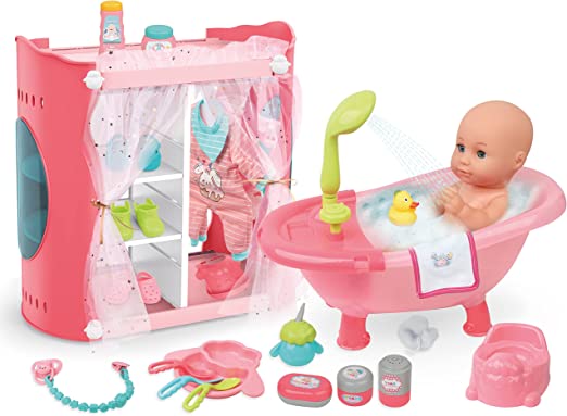 Teorema 67993 - Set Accessori per Bagnetto e Guardaroba con Bambolotto giocattolo, funzioni reali, con suoni e luci, bev