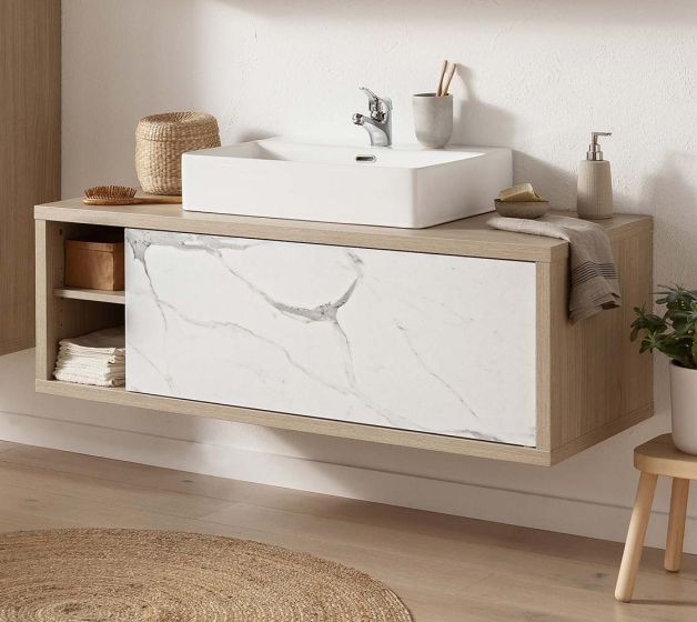 Mobili arredo bagno prezzi bassi, bagno in finitura Rovere e Marmo bianco, ZCMLADACOMP
