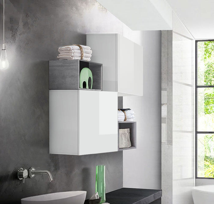 Composizione con pensili da bagno in finitura Bianco Lucido e Beton, ZLCCPMOSBI