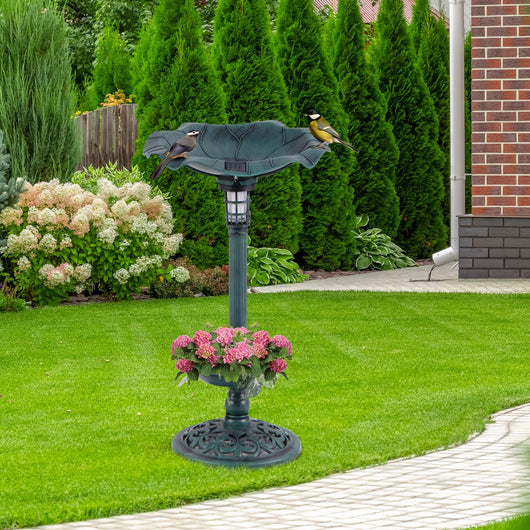 Bagno per uccelli con piedistallo e ciotola a forma di foglia di loto lampada solare, Mangiatoia per uccelli solare da esterno Bronzo-Altri animali