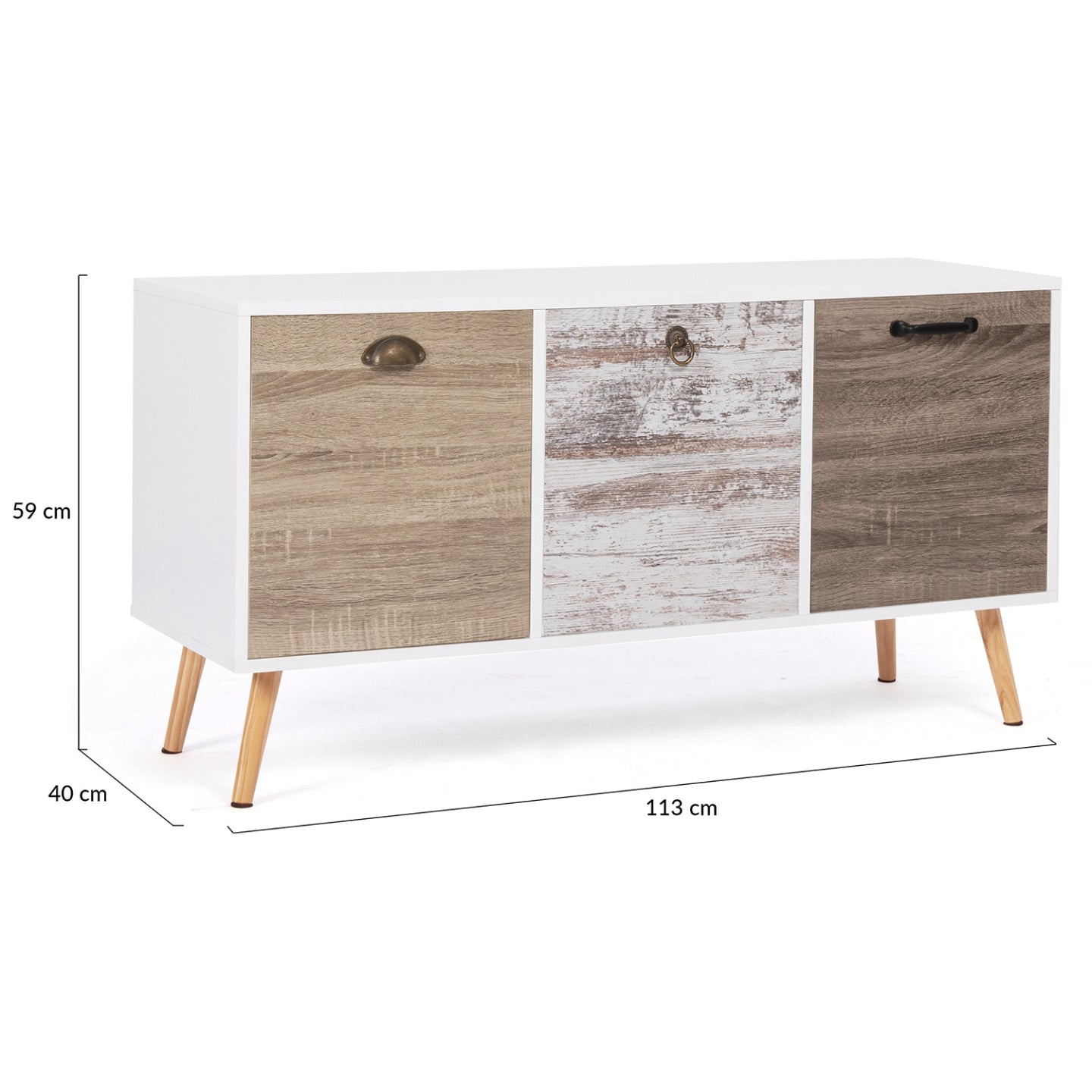 IDMarket - BAHIA 113 cm Credenza bassa scandinava a 3 ante