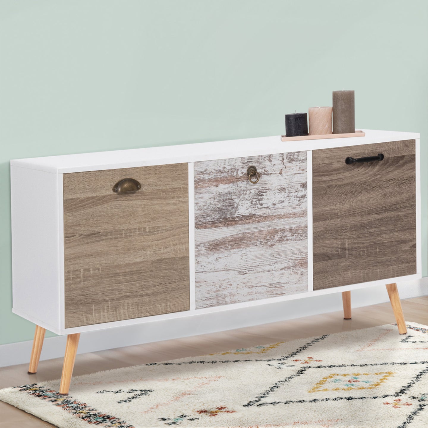 IDMarket - BAHIA 113 cm Credenza bassa scandinava a 3 ante