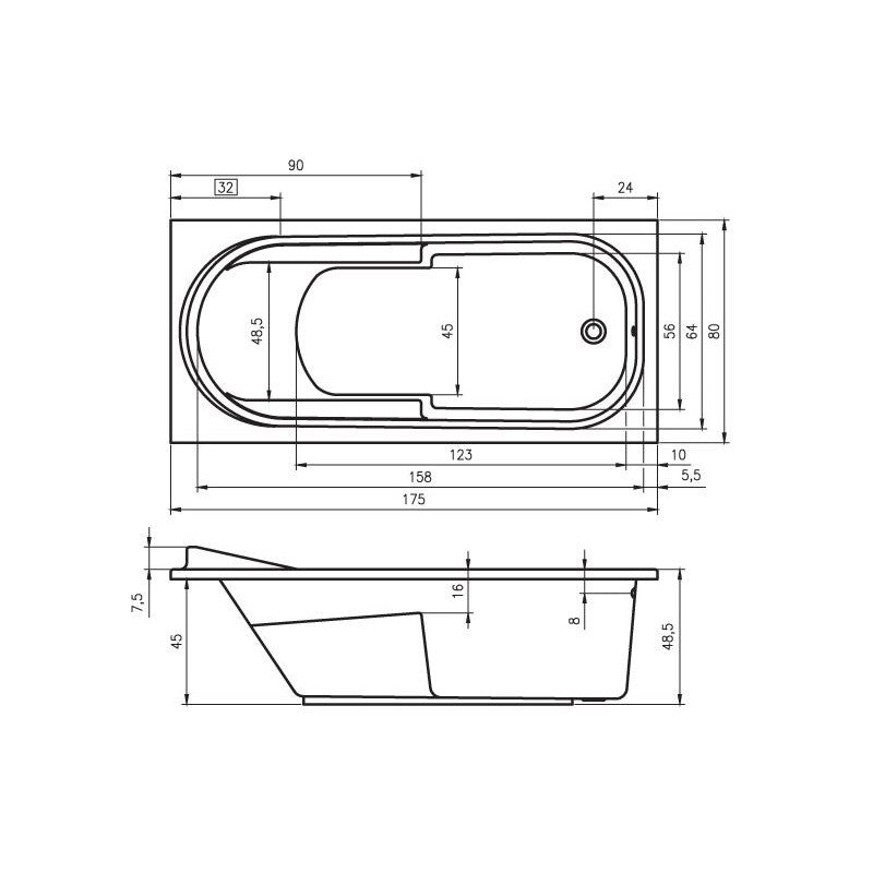 RIHO COLUMBIA vasca da bagno in acrilico 175x80 cm