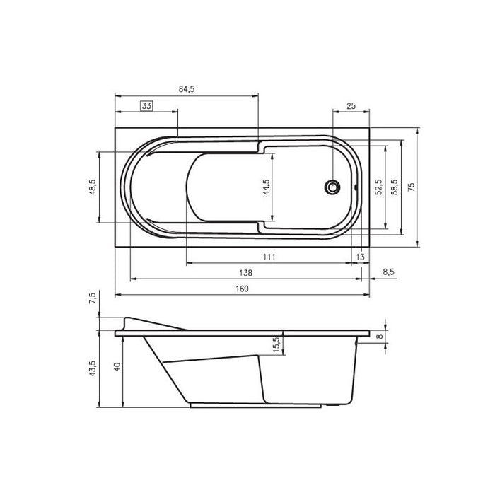 RIHO COLUMBIA vasca da bagno in acrilico 160x75 cm