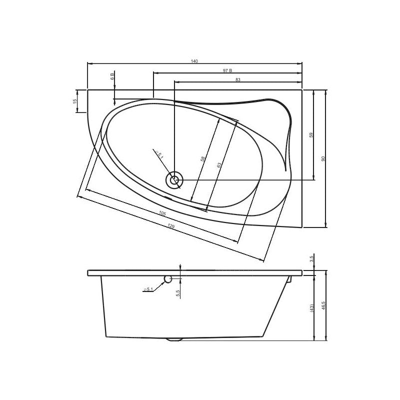 RIHO Vasca da bagno angolare sinistra in acrilico ARYL 140x90 cm