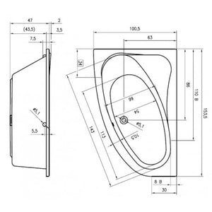 RIHO Vasca da bagno in acrilico con angolo destro ARYL 153x100 cm