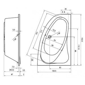 RIHO Vasca da bagno angolare sinistra in acrilico ARYL 153x100 cm