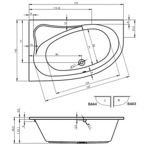 RIHO Vasca da bagno grande in acrilico con angolo destro ARYL 170x110 cm