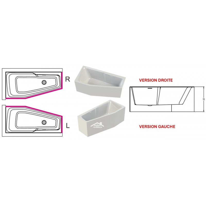 Vasca da bagno angolare destra in acrilico RIHO RETHINK SPACE S 160x75 cm