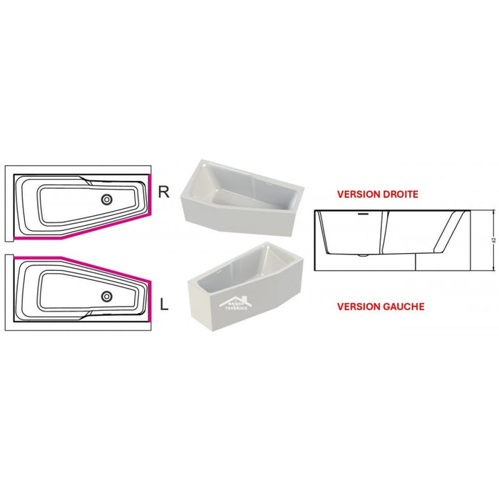 Vasca da bagno angolare destra in acrilico RIHO RETHINK SPACE S 160x75 cm