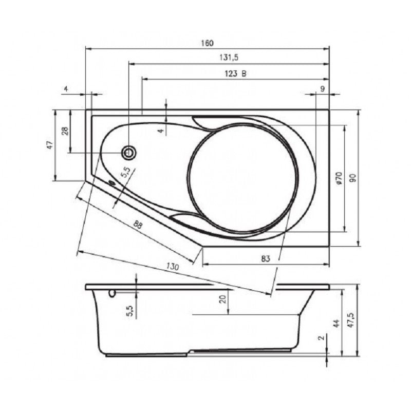 Vasca da bagno in acrilico RIHO con angolo sinistro YUKON 160x90 cm