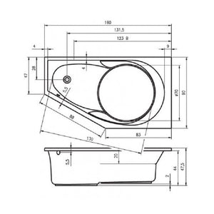 Vasca da bagno in acrilico RIHO con angolo sinistro YUKON 160x90 cm