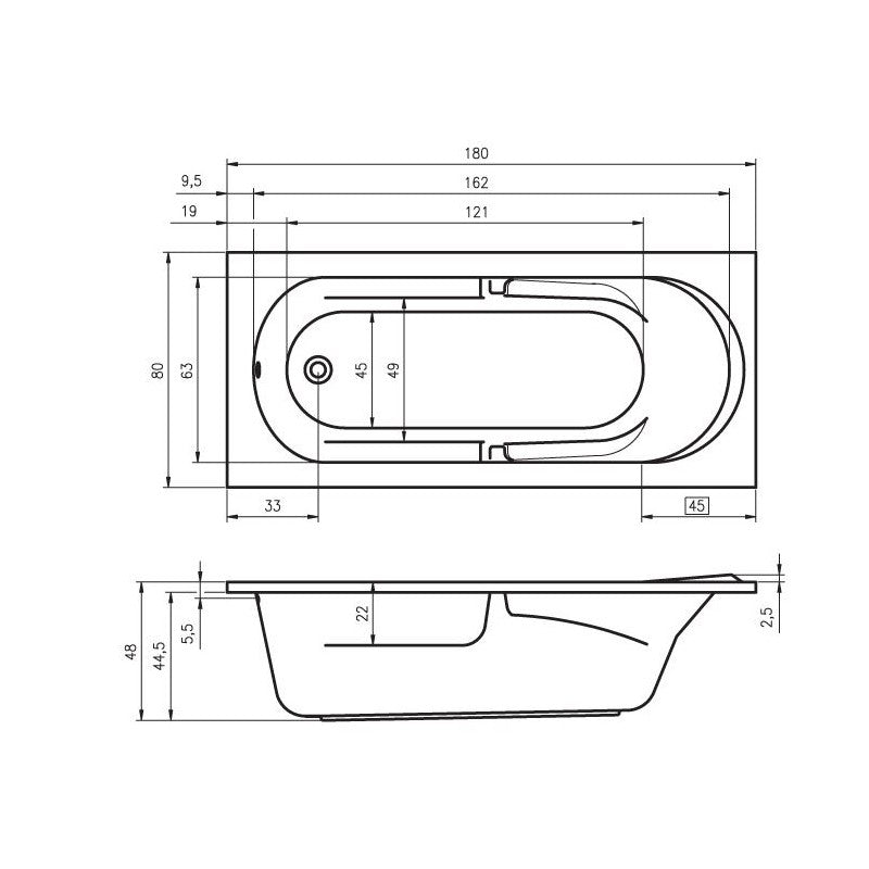 Vasca da bagno in acrilico RIHO FUTURE 180x80 cm