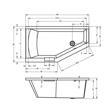 RIHO Vasca da bagno in acrilico con angolo destro GETA 160x90 cm