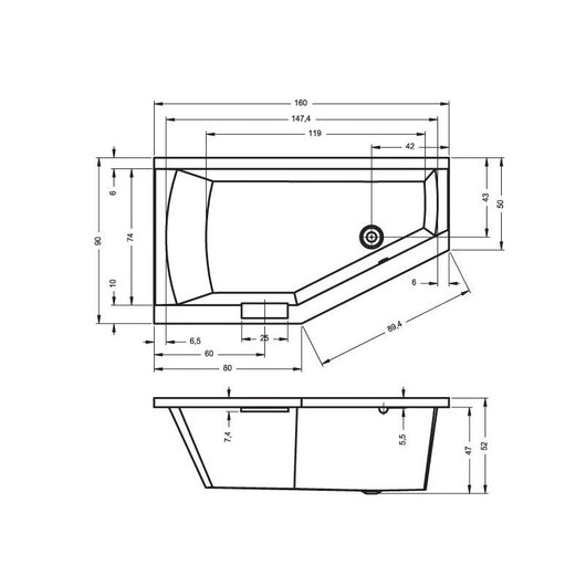 RIHO Vasca da Bagno Angolare Sinistra in Acrilico GETA 160x90 cm con Maniglia Integrata