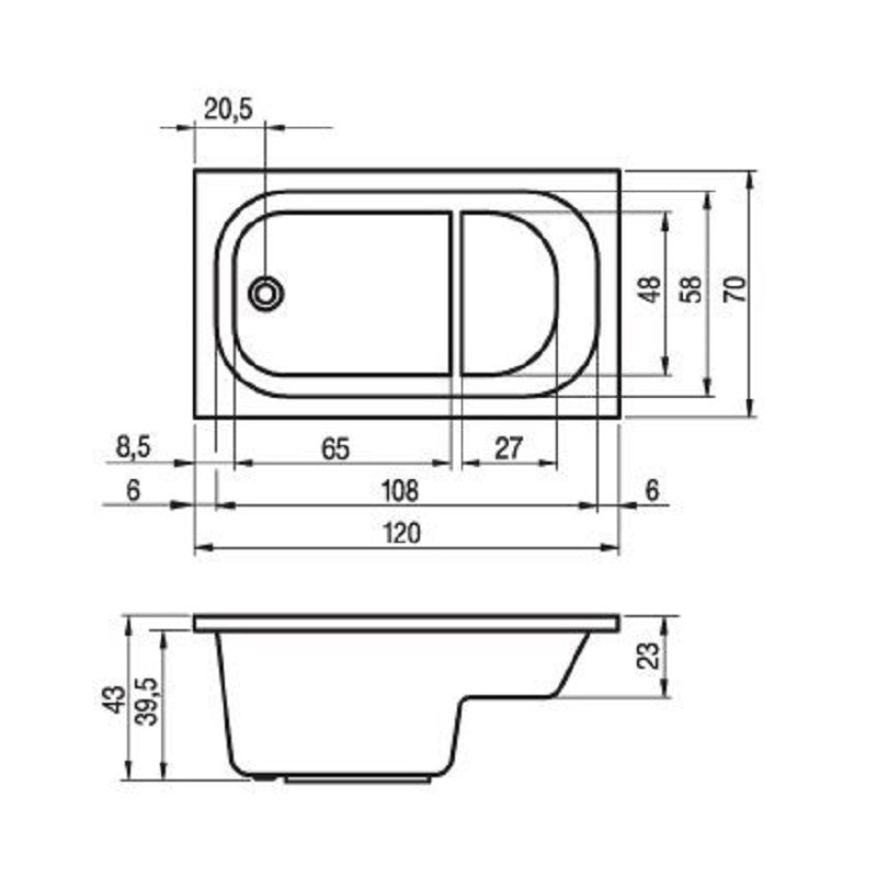 Vasca da bagno in acrilico RIHO KELY-PETIT 120x70 cm