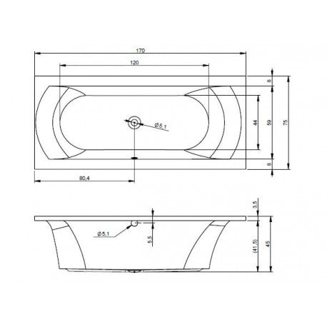 Vasca da bagno RIHO in acrilico con angolo sinistro LIMA 170x75 cm
