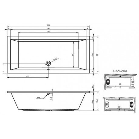 Vasca da bagno RIHO LUSSO in acrilico 200x90 cm